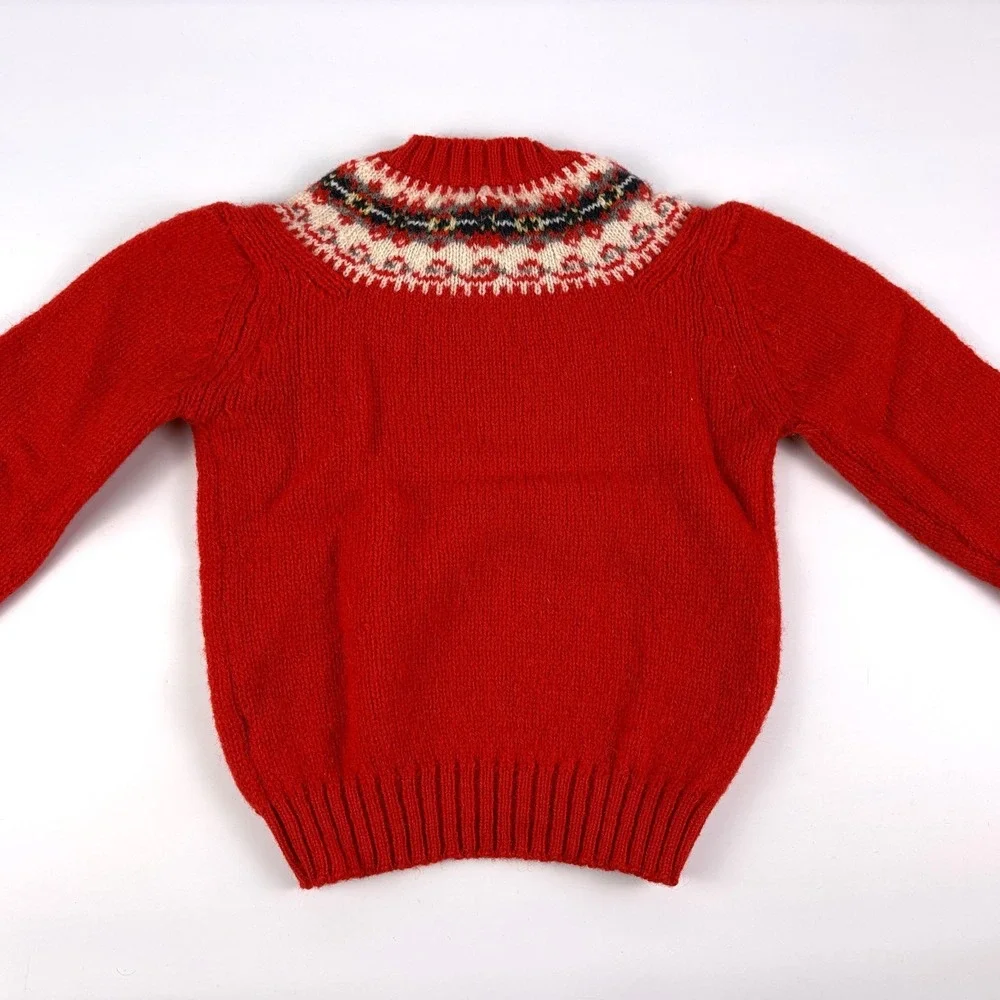 VTG Clansman 100% Shetland Wool Childrens Sweater‎ 10/30 Red Navy Blue Fair Isle